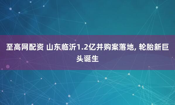 至高网配资 山东临沂1.2亿并购案落地, 轮胎新巨头诞生